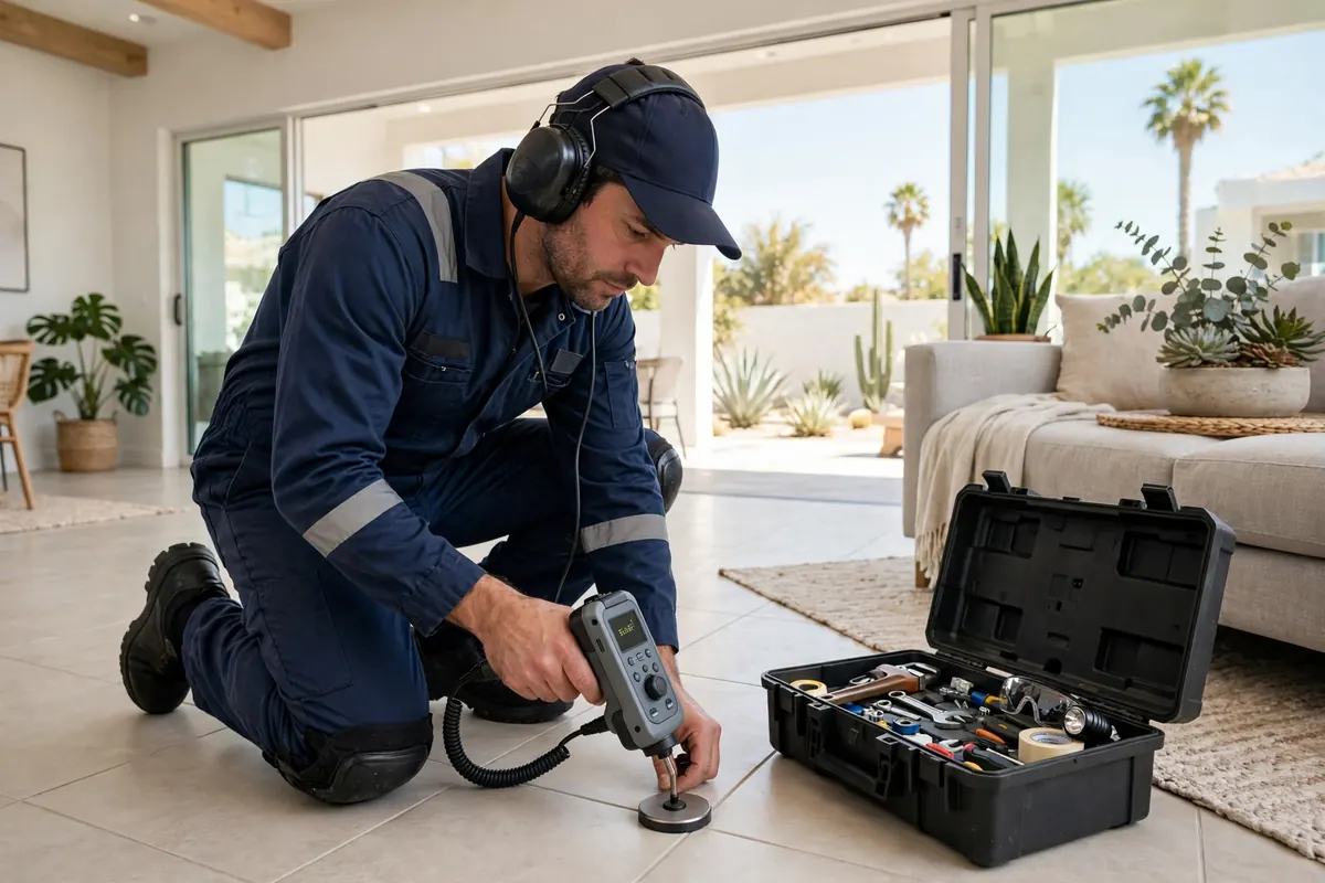 Technician performing acoustic leak detection in a Hawthorne home
